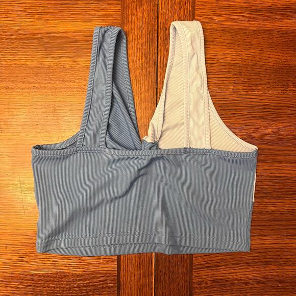SHEIN Two Colored Blue White Twist Crop Top Sleeveless Medium - Picture 5 of 7